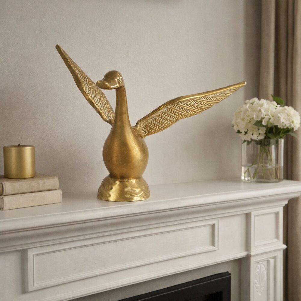 Vintage Brass Flying Goose Figurine 6.5" Made in India